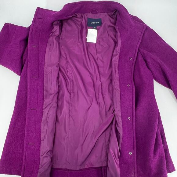 Lands End Womens Fuchsia Boiled Wool Blend Button Up Lined Coat Size 26 W NEW - Picture 4 of 9